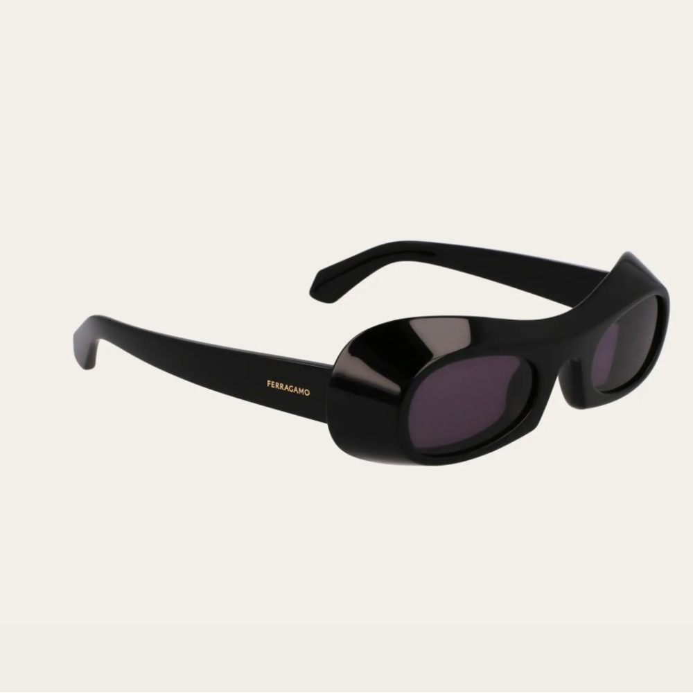 Salvatore Ferragamo Glossy Black Sunglasses Classic Designer Style - Picture 3 of 8
